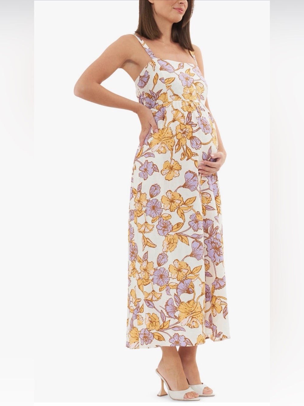 Ripe Maternity White Floral Maxi Dress with Yellow and Lavender Flowers